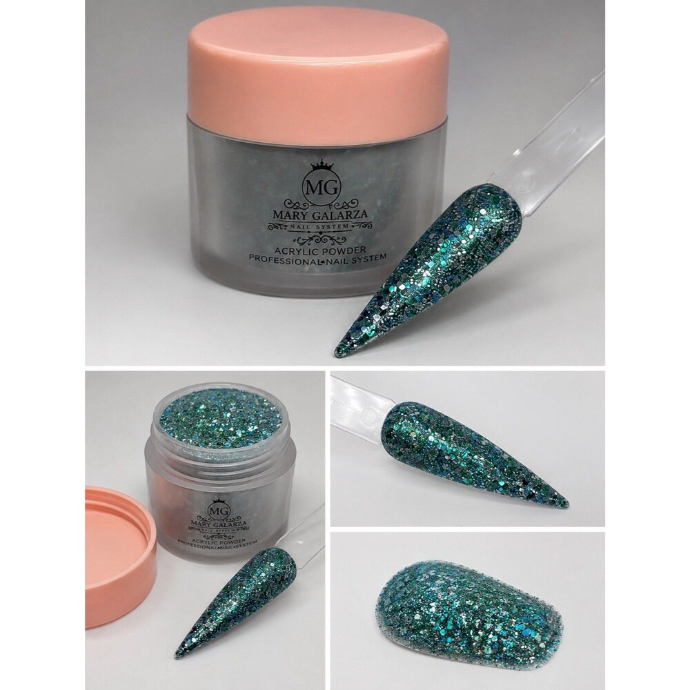 Mary Galarza Nail System Acrylic Powder Glitter Color Powder Teal - Fir !!!